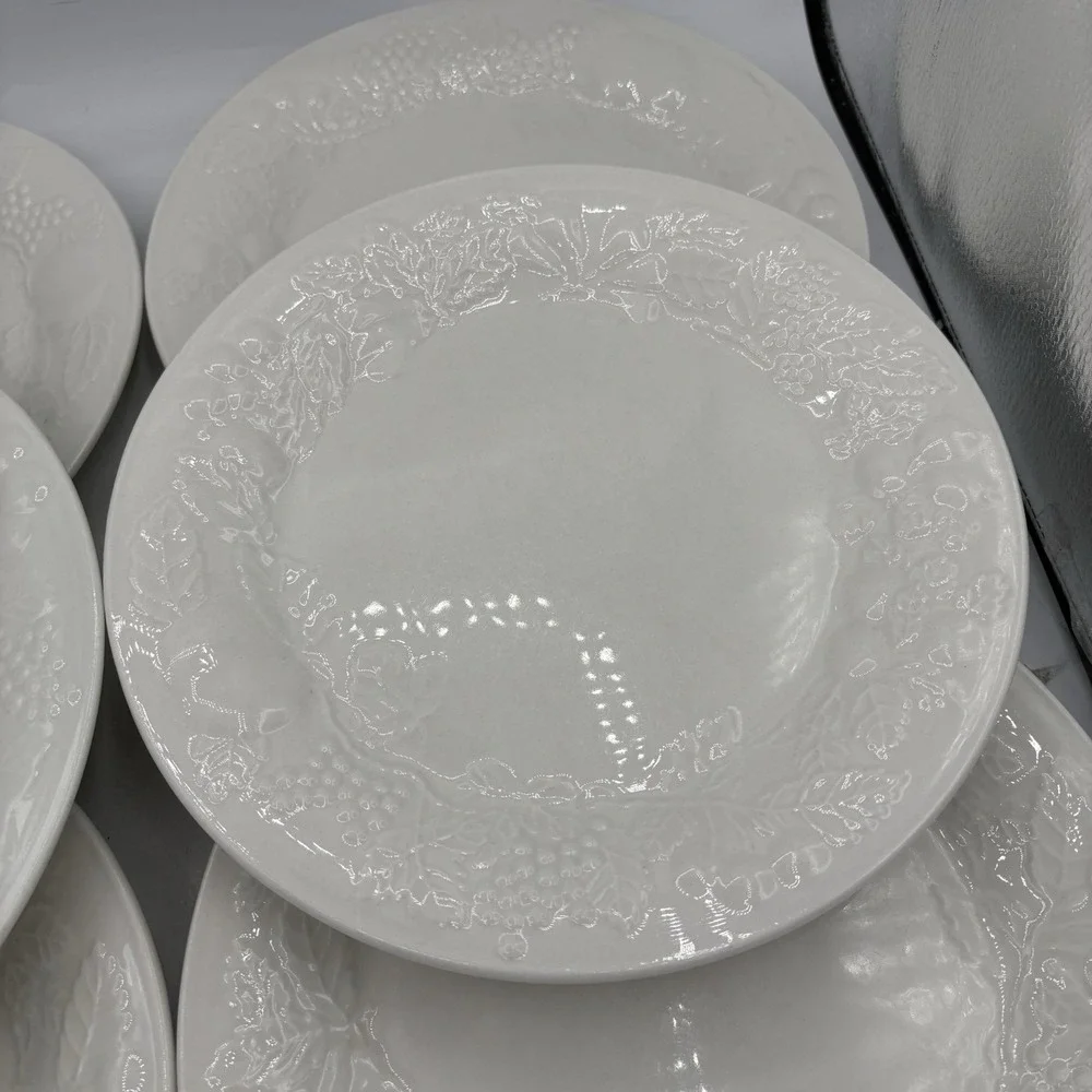 Gibson Dinner Plates Flourish White Embossed Fruit 10